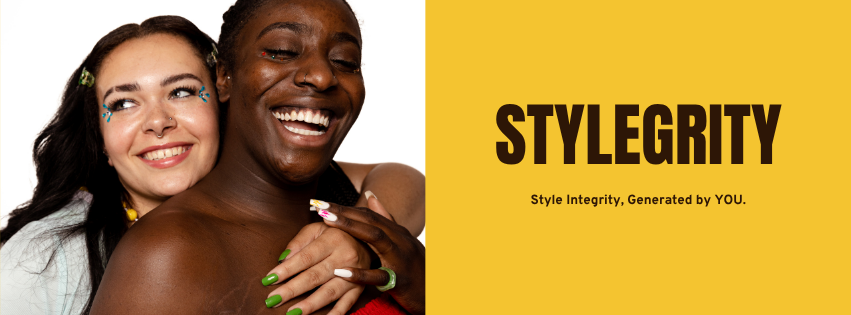 Two smiling beauty lovers alongside the Stylegrity name and tagline
